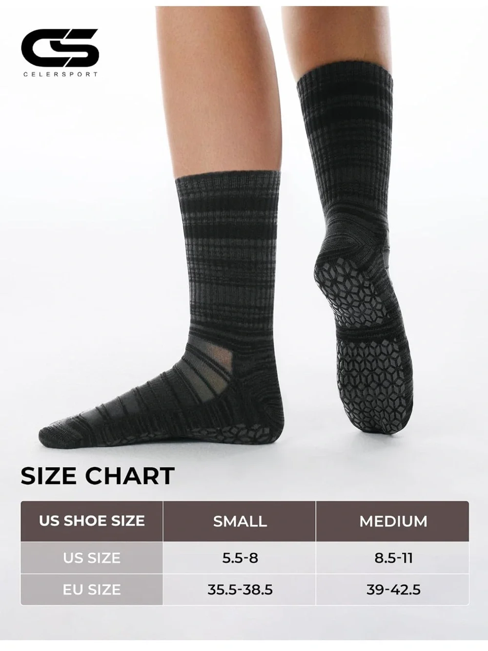 CS Celersport Pilates yoga socks non slip grip size medium 4 pack new